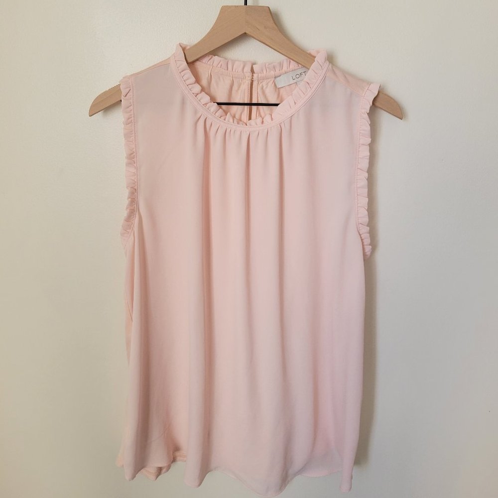 NEW Loft Pink ruffle blouse size L
